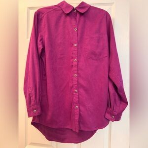 CHICO’S LONG SLEEVE HOT PINK (magenta) FAUX SUEDE SHIRT.  Size 1.